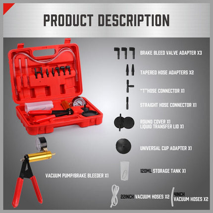 HORUSDY Hand Held Vacuum Pump Brake Bleeder Pressure Tester Vacuum Gauge Kit.
