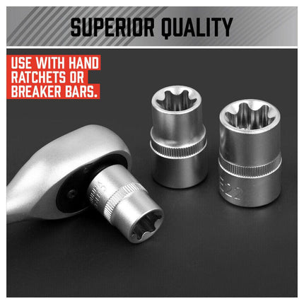 14Pc E Torx Socket Set Female Start Bit External Hex Torque E4-E24 With Case.