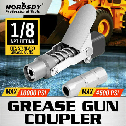 Grease Gun Coupler Quick Release & Lock 1/8‘’ NPT Rated 10,000 PSI Storage Case.