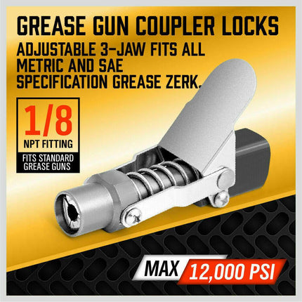 Grease Gun Coupler Quick Release & Lock 1/8‘’ NPT Rated 10,000 PSI Storage Case.