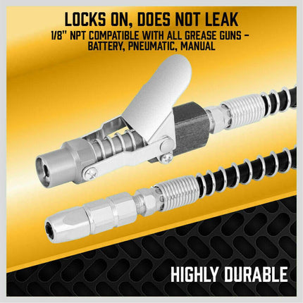 Grease Gun Coupler Quick Release & Lock 1/8‘’ NPT Rated 10,000 PSI Storage Case.