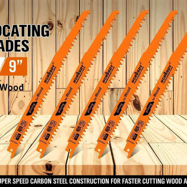 5Pc 9" / 240mm Reciprocating Saw Blades 5TPI Wood Timber Pruning Tool W/T Case.