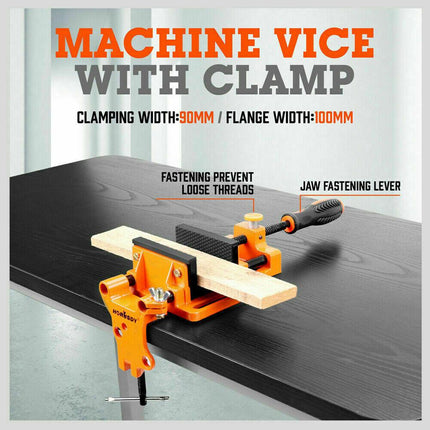 90mm Drill Press Bench Vice Quick Release Clamp Jaw Soft Grip Hand Pads Woodwork.