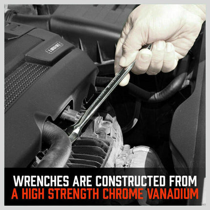 10Pc Flexible Head Ratchet Spanner Set Metric Wrench CRV With Carry Pouch 8-22MM.