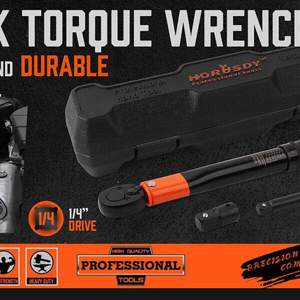 HORUSDY 3Pc 1/4" Drive Click Torque Wrench Ratchet Socket with Adaptor Extension.