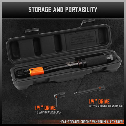 HORUSDY 3Pc 1/4" Drive Click Torque Wrench Ratchet Socket with Adaptor Extension.