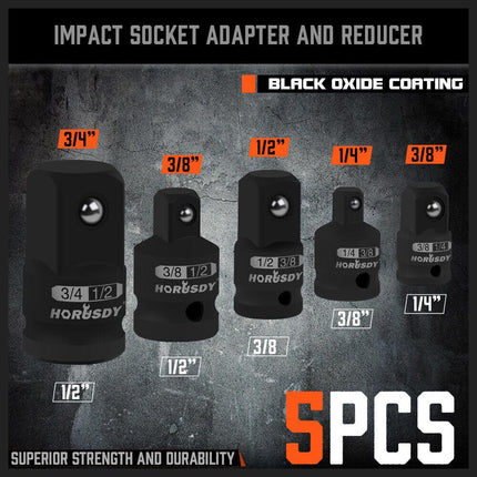 HORUSDY 5Pcs Impact Socket Adapter Set Socket Reducer 1/4  3/8 1/2 Inch Drive.