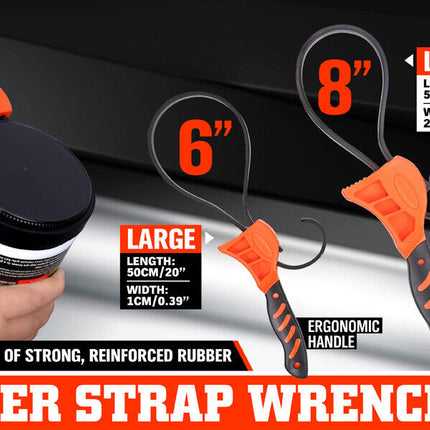 2Pc Adjustable Strap Wrench Rubber Belt Spanner Multi-Purpose Jar Opener Filter.