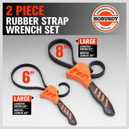 2Pc Adjustable Strap Wrench Rubber Belt Spanner Multi-Purpose Jar Opener Filter.