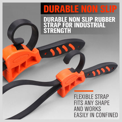 2Pc Adjustable Strap Wrench Rubber Belt Spanner Multi-Purpose Jar Opener Filter.
