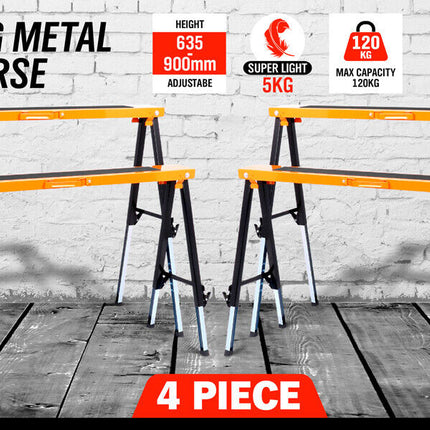 4Pc Mastercraft Sawhorse Metal Folding Non-slip Surface Saw Horse 120KG Capacity.