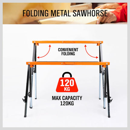4Pc Mastercraft Sawhorse Metal Folding Non-slip Surface Saw Horse 120KG Capacity.