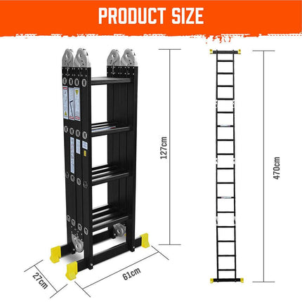 4.7M Multi Purpose Ladder Aluminium Folding Platform Extension Step Non-Slip Au.