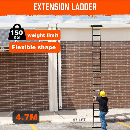 4.7M Multi Purpose Ladder Aluminium Folding Platform Extension Step Non-Slip Au.