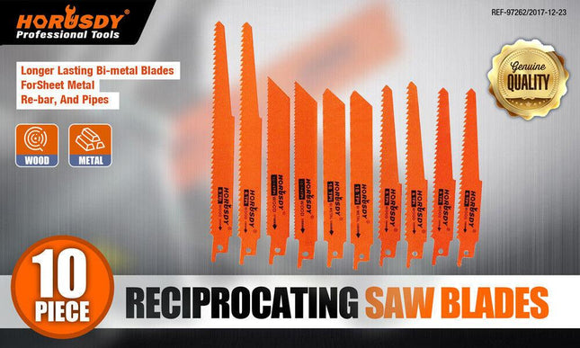 10Pc Reciprocating Saw Blades Set For Wood Metal Timber Demolition Cutting Tool.