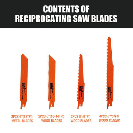 10Pc Reciprocating Saw Blades Set For Wood Metal Timber Demolition Cutting Tool.