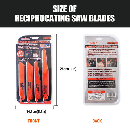 10Pc Reciprocating Saw Blades Set For Wood Metal Timber Demolition Cutting Tool.