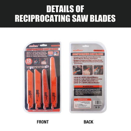 10Pc Reciprocating Saw Blades Set For Wood Metal Timber Demolition Cutting Tool.