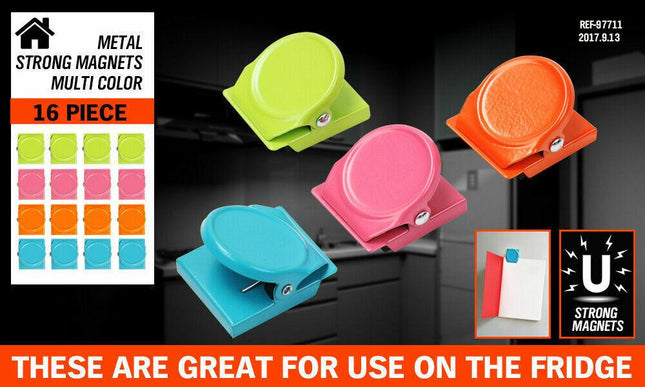 16Pc Magnetic Spring Clamps Magnet Refrigerator Clips Note Holder Fridge Tips.