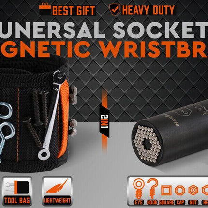 Magnetic Wristband & Universal Socket Grip 7-19mm Magnets Screws Nails Holder.