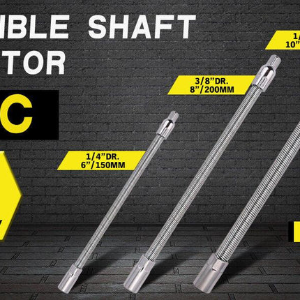 3PC Flexible Socket Extension Bars Shaft Set 1/2" 1/4" 3/8" Drive 10" 8" 6" Long.