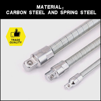 3PC Flexible Socket Extension Bars Shaft Set 1/2" 1/4" 3/8" Drive 10" 8" 6" Long.