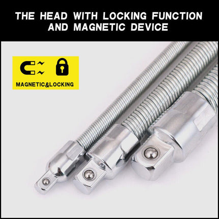3PC Flexible Socket Extension Bars Shaft Set 1/2" 1/4" 3/8" Drive 10" 8" 6" Long.