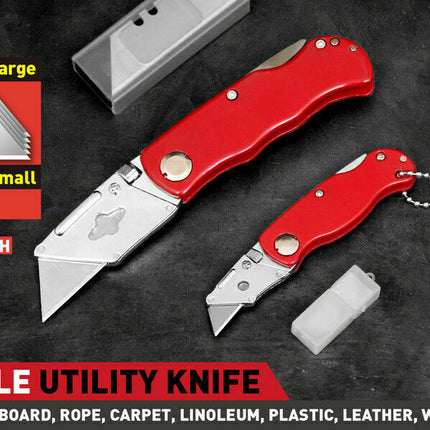 2Pc Folding Utility Knife Aluminium Handle & 10 Spare Stanley Blades Craft New.