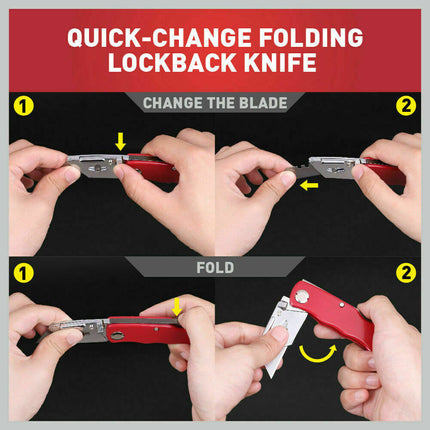 2Pc Folding Utility Knife Aluminium Handle & 10 Spare Stanley Blades Craft New.