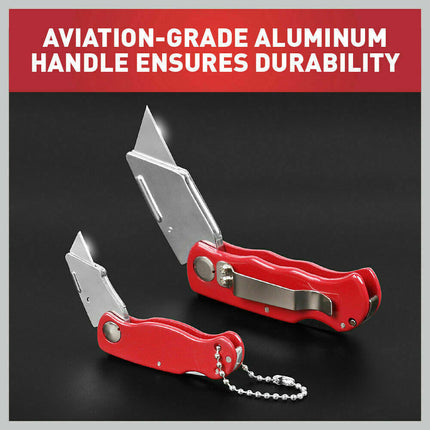 2Pc Folding Utility Knife Aluminium Handle & 10 Spare Stanley Blades Craft New.