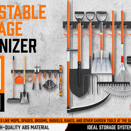 64" Wall Mount Tool Hanger Garden Storage Organizer Mop Broom Holder Hook Pegs.