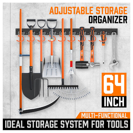 64" Wall Mount Tool Hanger Garden Storage Organizer Mop Broom Holder Hook Pegs.