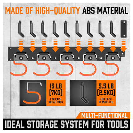 64" Wall Mount Tool Hanger Garden Storage Organizer Mop Broom Holder Hook Pegs.