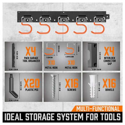 64" Wall Mount Tool Hanger Garden Storage Organizer Mop Broom Holder Hook Pegs.