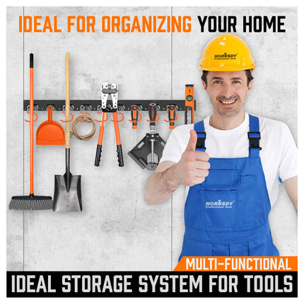 64" Wall Mount Tool Hanger Garden Storage Organizer Mop Broom Holder Hook Pegs.