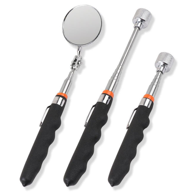 3Pc Magnetic Pick Up Tool & Swivel Inspection Mirror Telescoping Rod Heavy Duty.