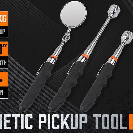 3Pc Magnetic Pick Up Tool & Swivel Inspection Mirror Telescoping Rod Heavy Duty.