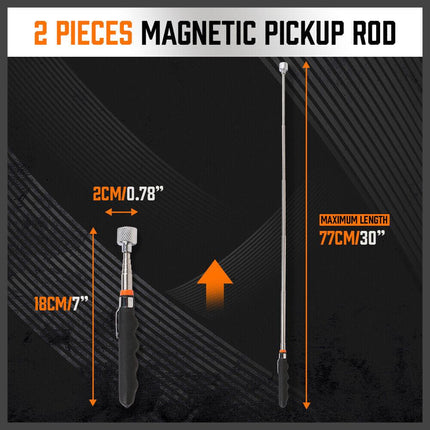 3Pc Magnetic Pick Up Tool & Swivel Inspection Mirror Telescoping Rod Heavy Duty.