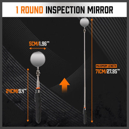 3Pc Magnetic Pick Up Tool & Swivel Inspection Mirror Telescoping Rod Heavy Duty.