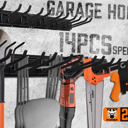 Wall Mounted Hook Rail Set Bike Holder Garden Tool Storage Rack Garage Organizer.
