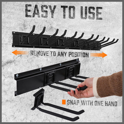 Wall Mounted Hook Rail Set Bike Holder Garden Tool Storage Rack Garage Organizer.