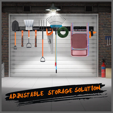 Wall Mounted Hook Rail Set Bike Holder Garden Tool Storage Rack Garage Organizer.