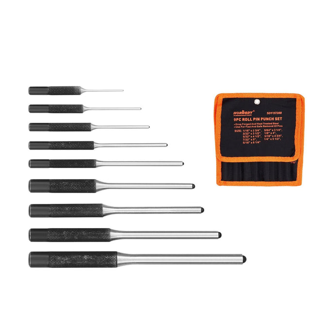 9Pc Roll Pin Punch Set Bolt Catch Gun Building Removing Repair Tool Canvas Pouch.