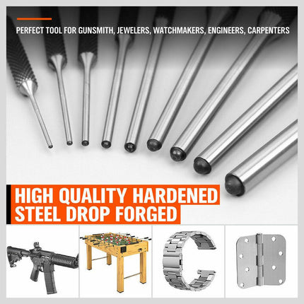 9Pc Roll Pin Punch Set Bolt Catch Gun Building Removing Repair Tool Canvas Pouch.