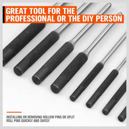 9Pc Roll Pin Punch Set Bolt Catch Gun Building Removing Repair Tool Canvas Pouch.