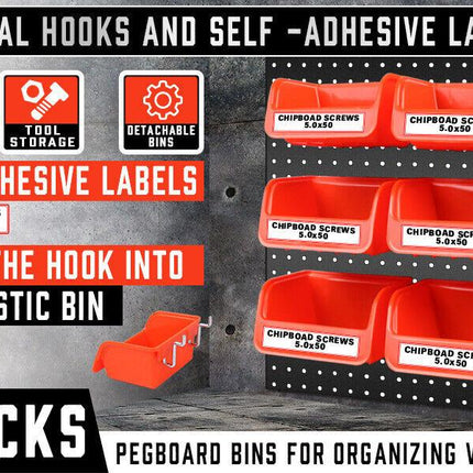 6Pc Pegboard Bins Peg Board Parts Storage With Steel Hooks Tools Organiser Tray.