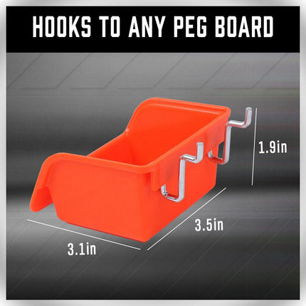6Pc Pegboard Bins Peg Board Parts Storage With Steel Hooks Tools Organiser Tray.
