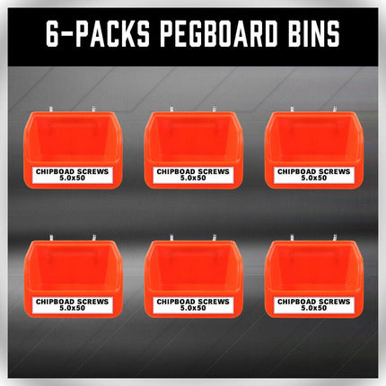 6Pc Pegboard Bins Peg Board Parts Storage With Steel Hooks Tools Organiser Tray.