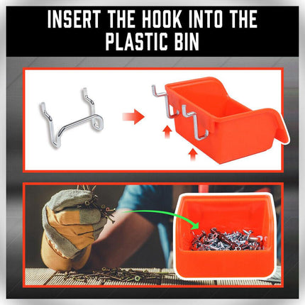 6Pc Pegboard Bins Peg Board Parts Storage With Steel Hooks Tools Organiser Tray.
