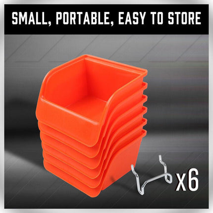6Pc Pegboard Bins Peg Board Parts Storage With Steel Hooks Tools Organiser Tray.
